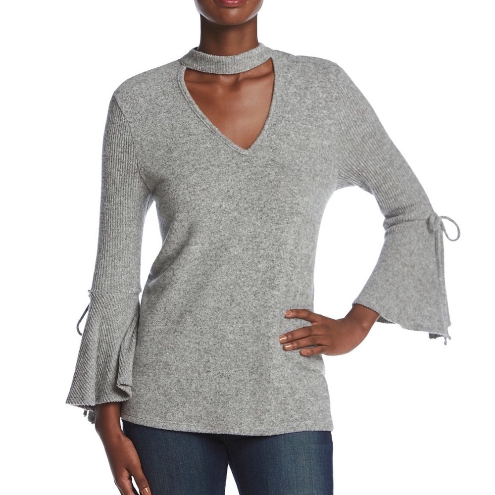 choker neckline bell sleeve top